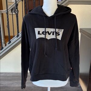 ⭐️Levi’s Black Hooded Drawstring Sweatshirt Size Small With Silver Glitter Logo
